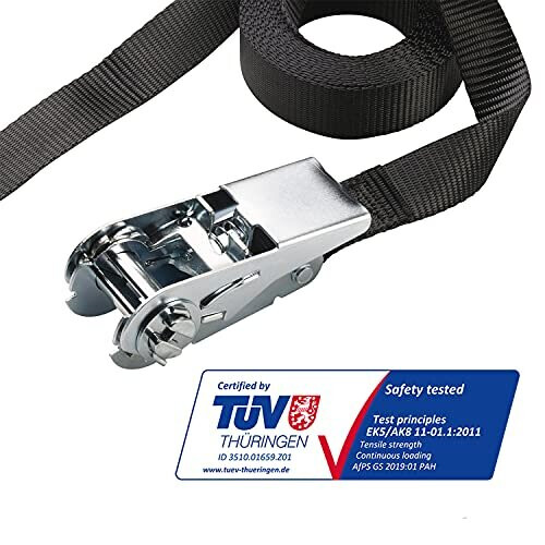 Master Lock 3223EURDAT Certified Ratchet Strap Black 25m x 25mm Strap 1