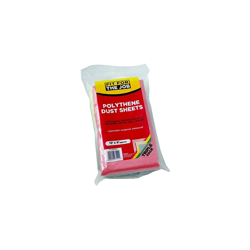 3 pack Coloured 12ft x 9ft 36m x 27m Polythene Dust Sheet Drop Cloth Dustproof Waterproof Ideal for Covering Protecting Floors Furniture When Painting