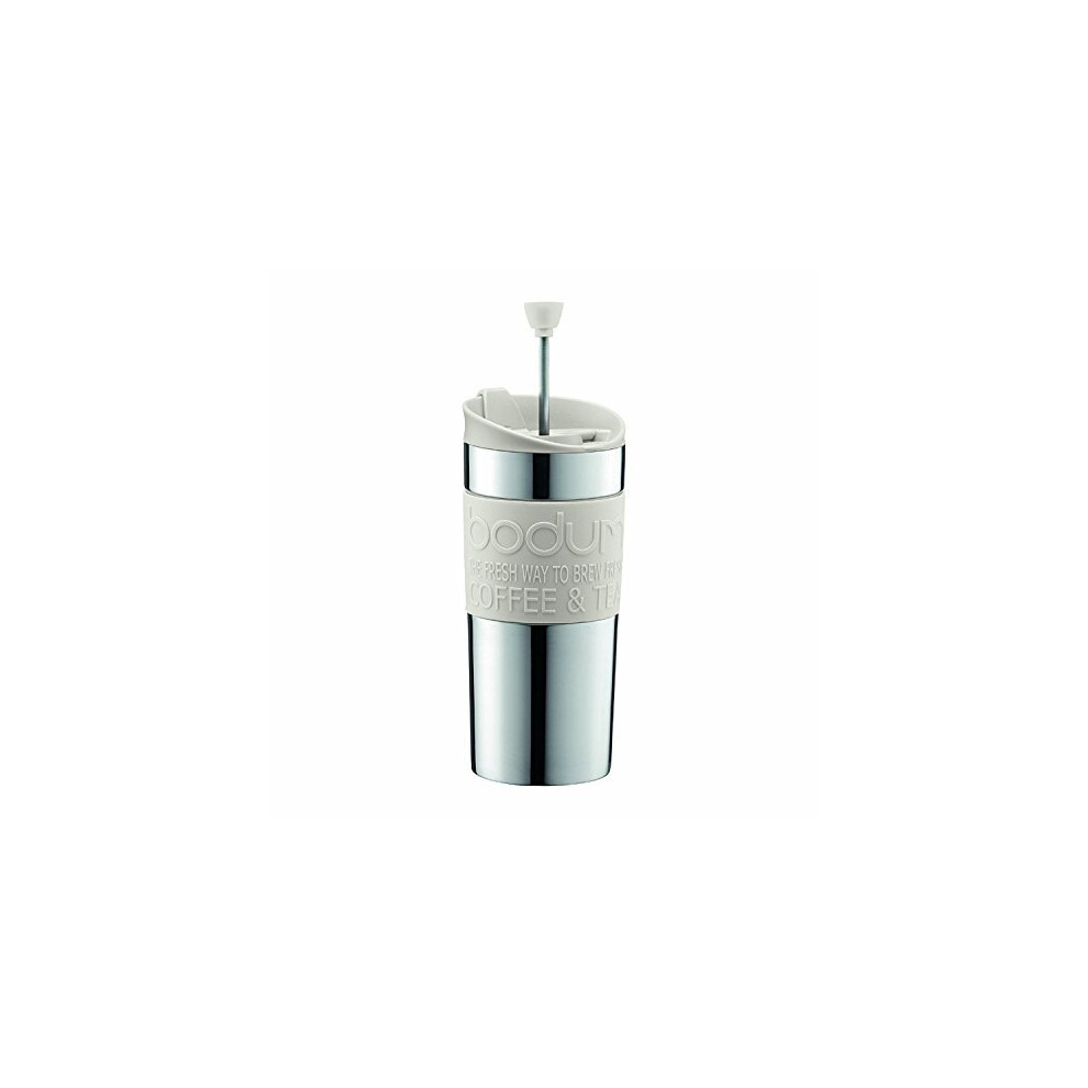 Travel French Press Coffee Maker Set Stainless Steel with Extra Lid Vacuum 035 L12 oz White