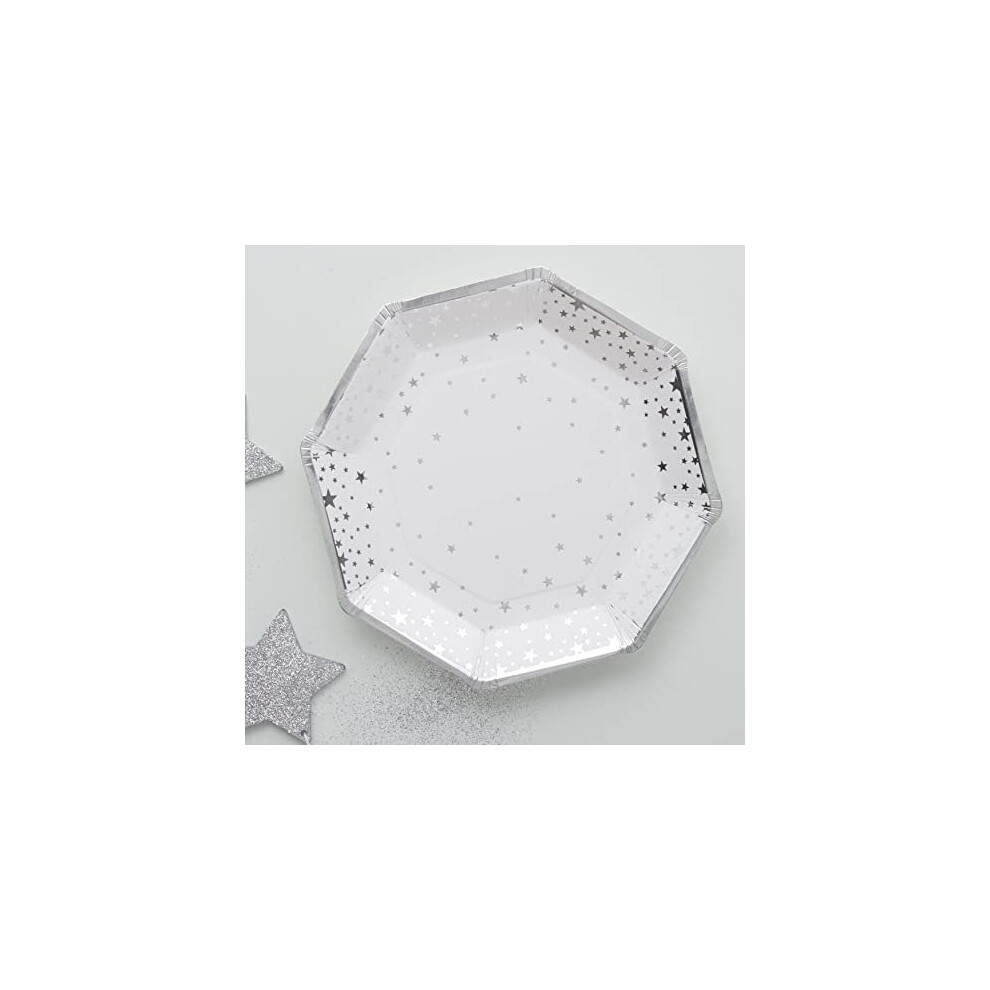 Christmas Silver Foiled Star Paper Party Plates 8 Pack