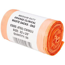 Hanfare AT50/CWMD3 Orange Clinical Waste Bags - Medium Duty 30 Litre/5 kg, 50 per Roll