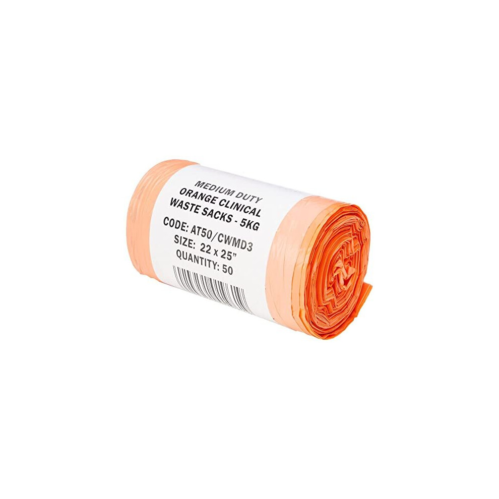 Hanfare At50/Cwmd3 Clinical Waste Bags - Medium Duty 30 Litre/5 Kg, 50 Per Roll Orange