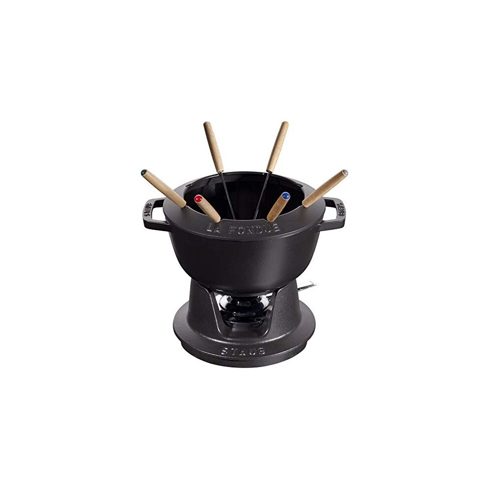 Fondue Set with 6 Forks Suitable for Cheese Chocolate and Meat Fondue Cast Iron