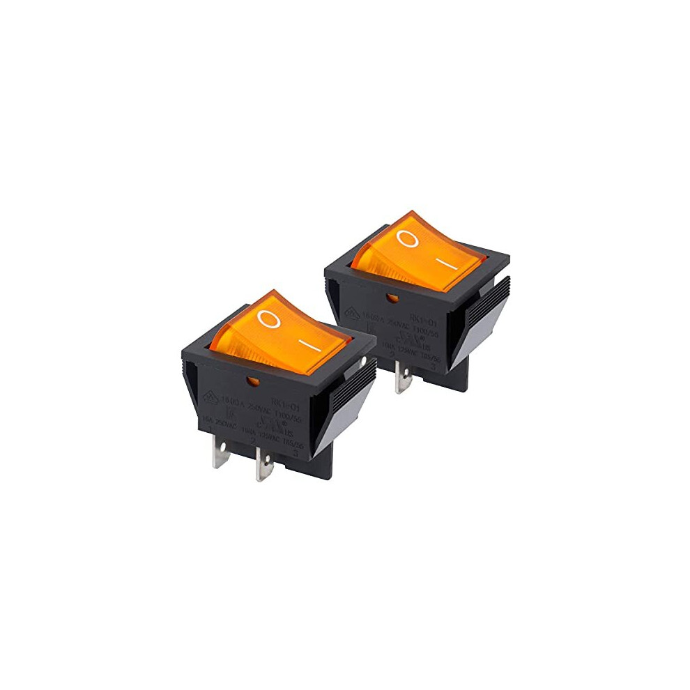 Rocker Switch Onoff Dpst 4 Terminals Yellow Light 16A 250Vac 2Pack 670534172544
