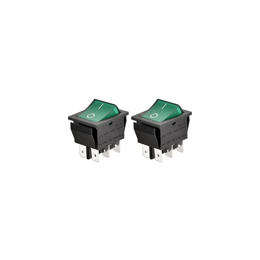 Rocker Switch Onoff Dpdt 6 Terminals Green Light Illuminated 16A 250Vac 2Pack 670534171868