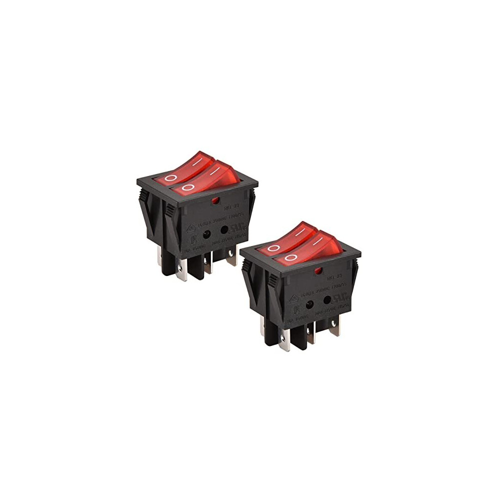 Double Rocker Switch Spst Onoff 6 Terminals Red Light 16A 250Vac 2Pack 670534172568