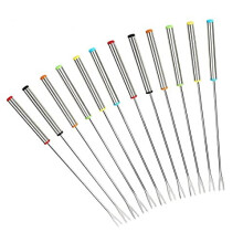 Stainless Steel Fondue Forks Set of 12 Roasting Sticks Marshmallow Heat Resistant Handle Fruit Chocolate Fountain Cheese Forks 24cm