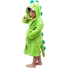 Kids Boys Dressing Gown Dinosaur Elephant Fleece Plush Hooded Bathrobe Green 35years