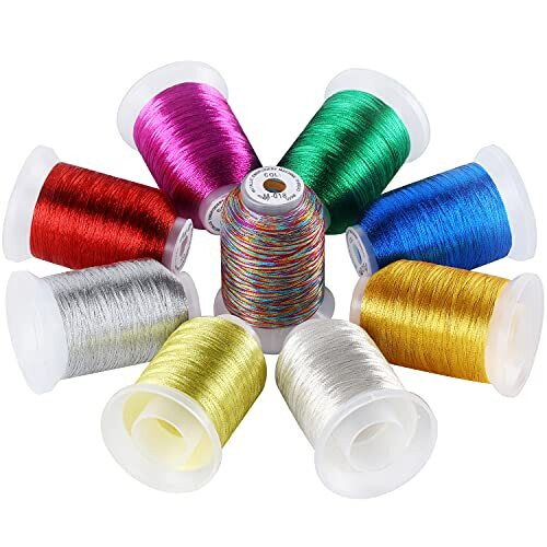 Metallic Machine Embroidery Thread 500m per Spool in 9 Colors Set