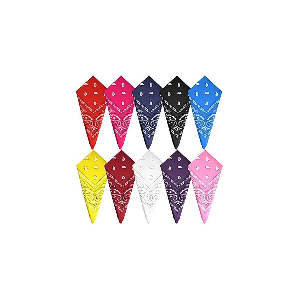 10Pcs Paisley Bandanas Assorted Cowboy Bandanas Unisex Novelty Print Head Wrap Scarf Wristband for Adults and Kids 10 Colors