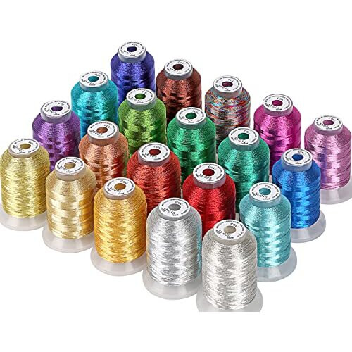 20 Assorted Colours Metallic Machine Embroidery Thread Kit 500M Each Spool for Computerized Embroidery and Decorative Sewing
