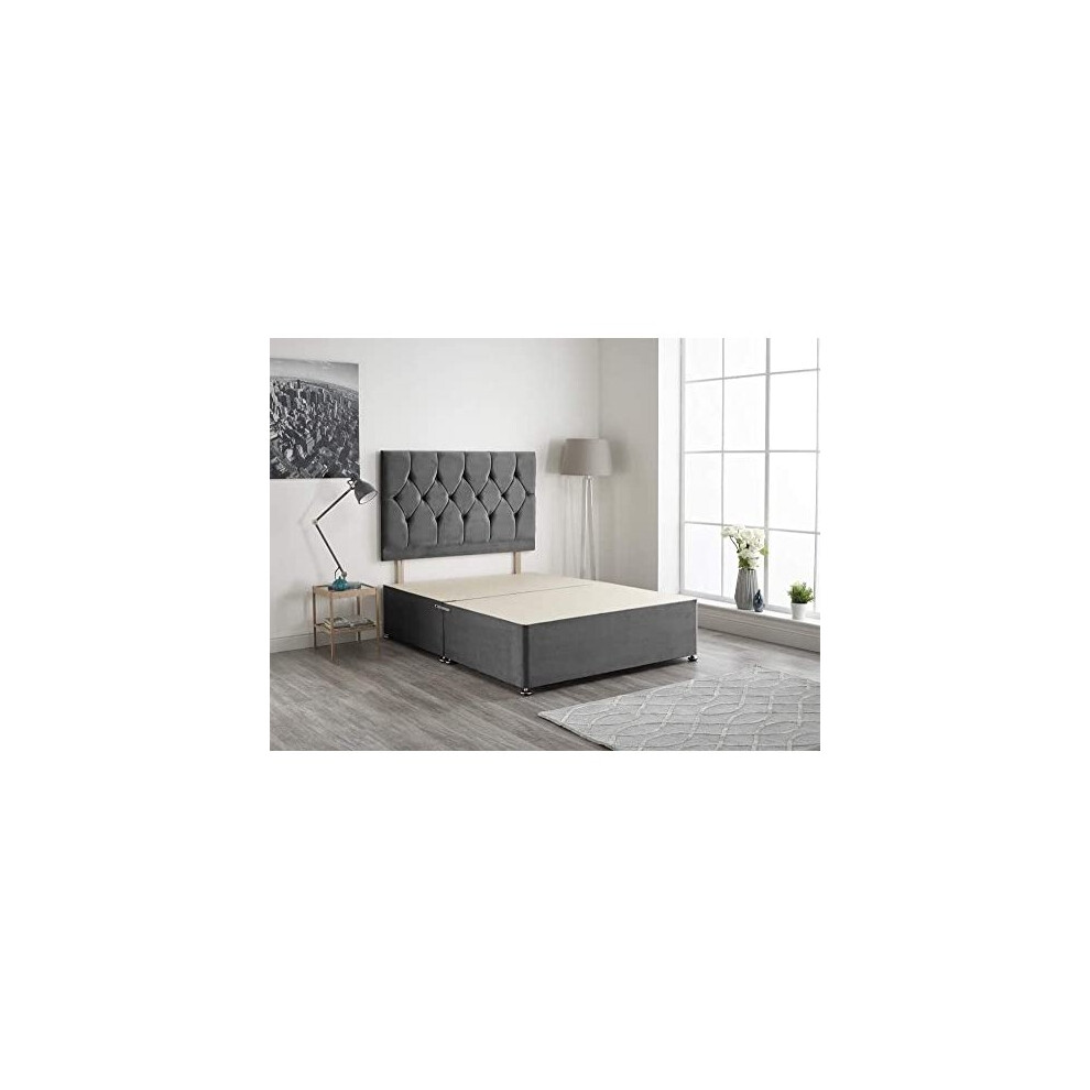 Charcoal Plush Fabric Divan Base Plus Matching Headboard3ft 4ft 4ft6 5ft 6ft 4FT6 Double