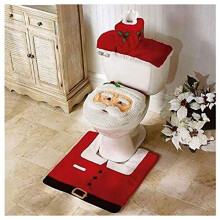 Christmas Decoration Novelty 3pc Christmas Festive Toilet Seat Cover Tank Rug Bathroom Decoration Set Santa Claus