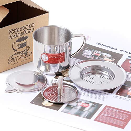 Vietnamese Coffee Filter Maker Press Screw Down Phin Made in Vietnam Authentic 1 Medium 8 oz