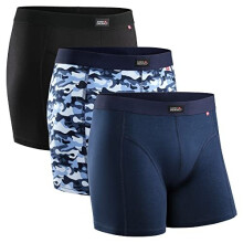 Heren Katoenen Trunks 3 Pack Stretchy Zacht Klassiek Fit Ondergoed Boxershorts Multicolour Zwart Navy Camouflage Blauw Groot