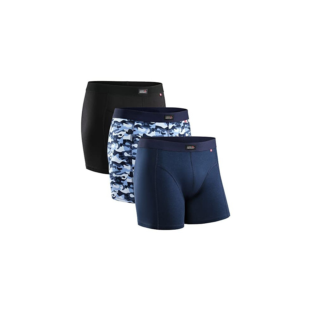 Mens Cotton Trunks 3 Pack Stretchy Soft Classic Fit Underwear Boxer Shorts Multicolour Black Navy Camouflage Blue Large