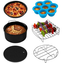 Air Fryer Accessories Set Fit All of Brands 55 L Pack of 6 Including Cake PanPizza PanMetal HolderMultiPurpose Rack with SkewersSilicone MatEgg Bites