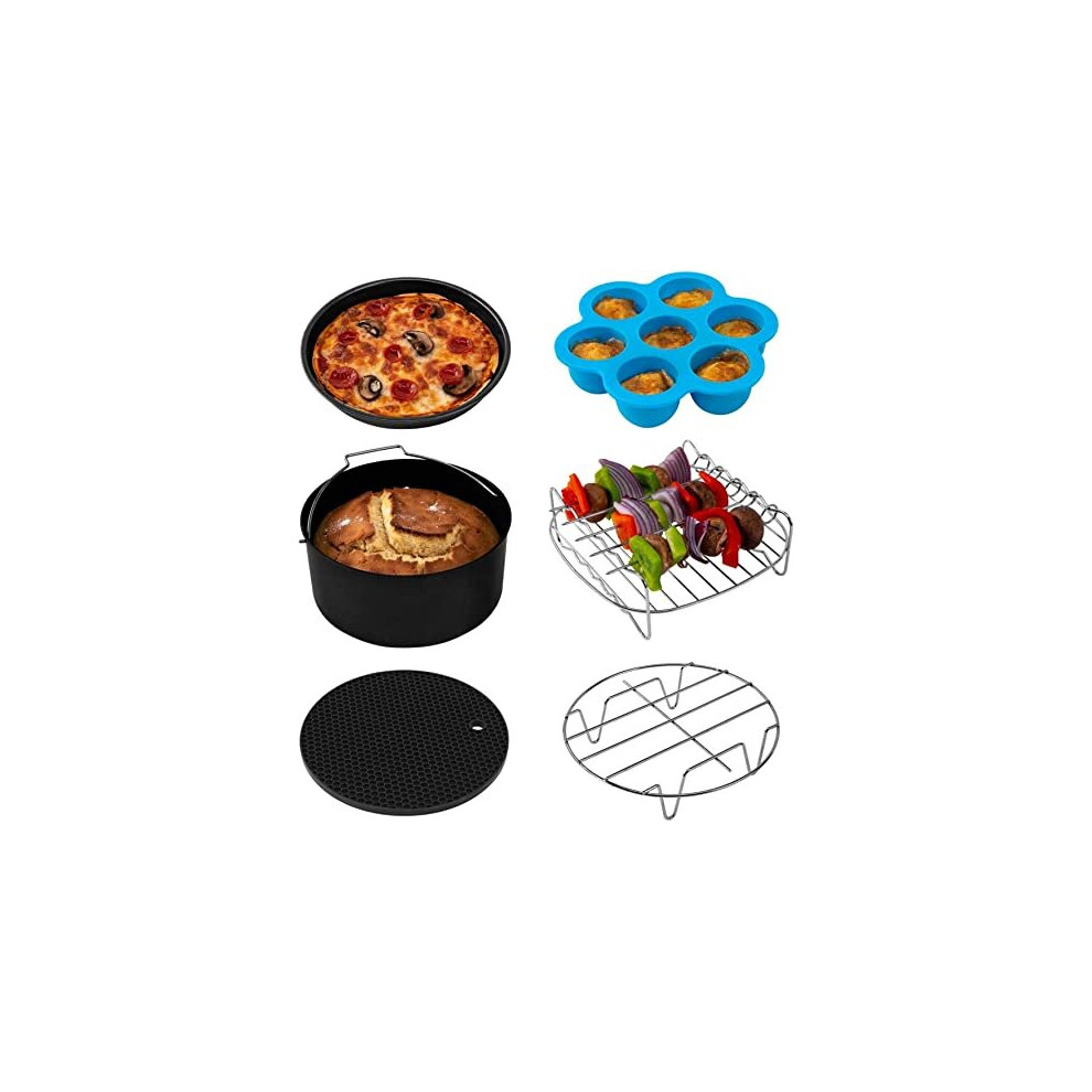 Air Fryer Accessories Set Fit All of Brands 55 L Pack of 6 Including Cake PanPizza PanMetal HolderMultiPurpose Rack with SkewersSilicone MatEgg Bites