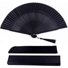 Silk Folding Fan Bamboo Wood Hand Fan Japanese Vintage Retro Style Handmade Handheld Fan with a Fabric Sleeve and Tassels for Home Decoration Party