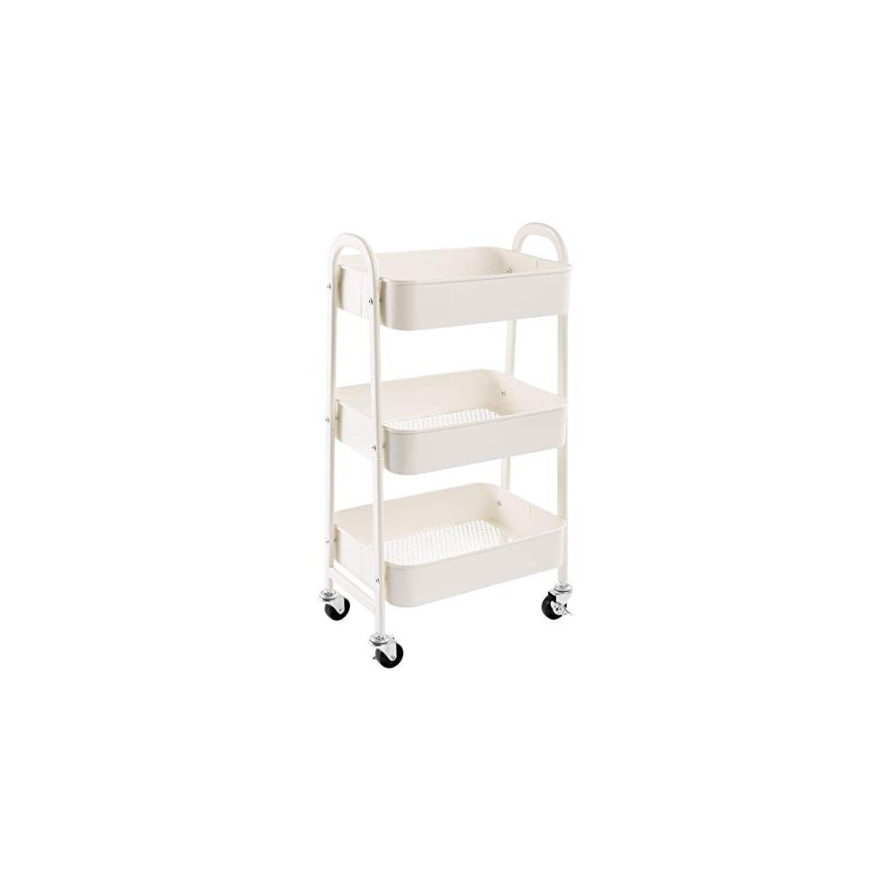Storage Cart 3 Tier Metal Utility Cart Rolling Trolley Organizer Cart with Wheels for Kitchen Makeup Bathroom Office White