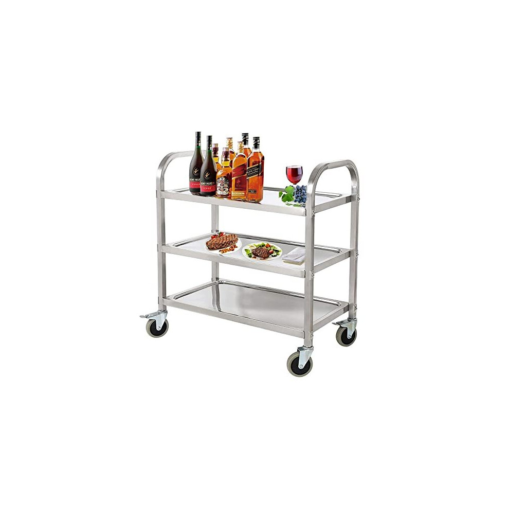Nisorpa Large Stainless Steel Utility Cart 3 Tier Kitchen Rolling Carts Restaurants Serving Trolley For Kitchen Hotels 950 X 500 X 950Mm