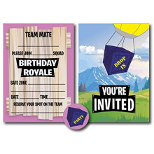 12 x Fort Building Battle Style Birthday Royale Party Invitations Stickers Blue Envelopes GamerGamingComputer Game Invitations Stickers Envelopes