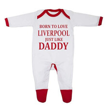 Born To Love Liverpool Just Like Daddy Baby Boy Girl Sleepsuit Designed and Printed in the UK Using 100 Fine Combed Cotton 03 Months WhiteRed Trim