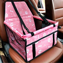 2-in-1 Foldable Waterproof Dog Car Seat Cover with Seat Belt, Oxford Breathable Booster Seat for Dogs & Cats - Pink Bone