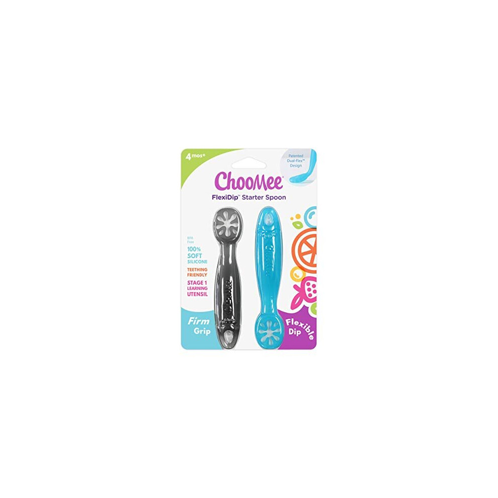 Choomee Baby Spoons Flexidip Baby Led Weaning Dip And Catch Purees Pediatrician Approved Stage One Learning Utensil 100 Silicone Chew Friendly Material Bpa