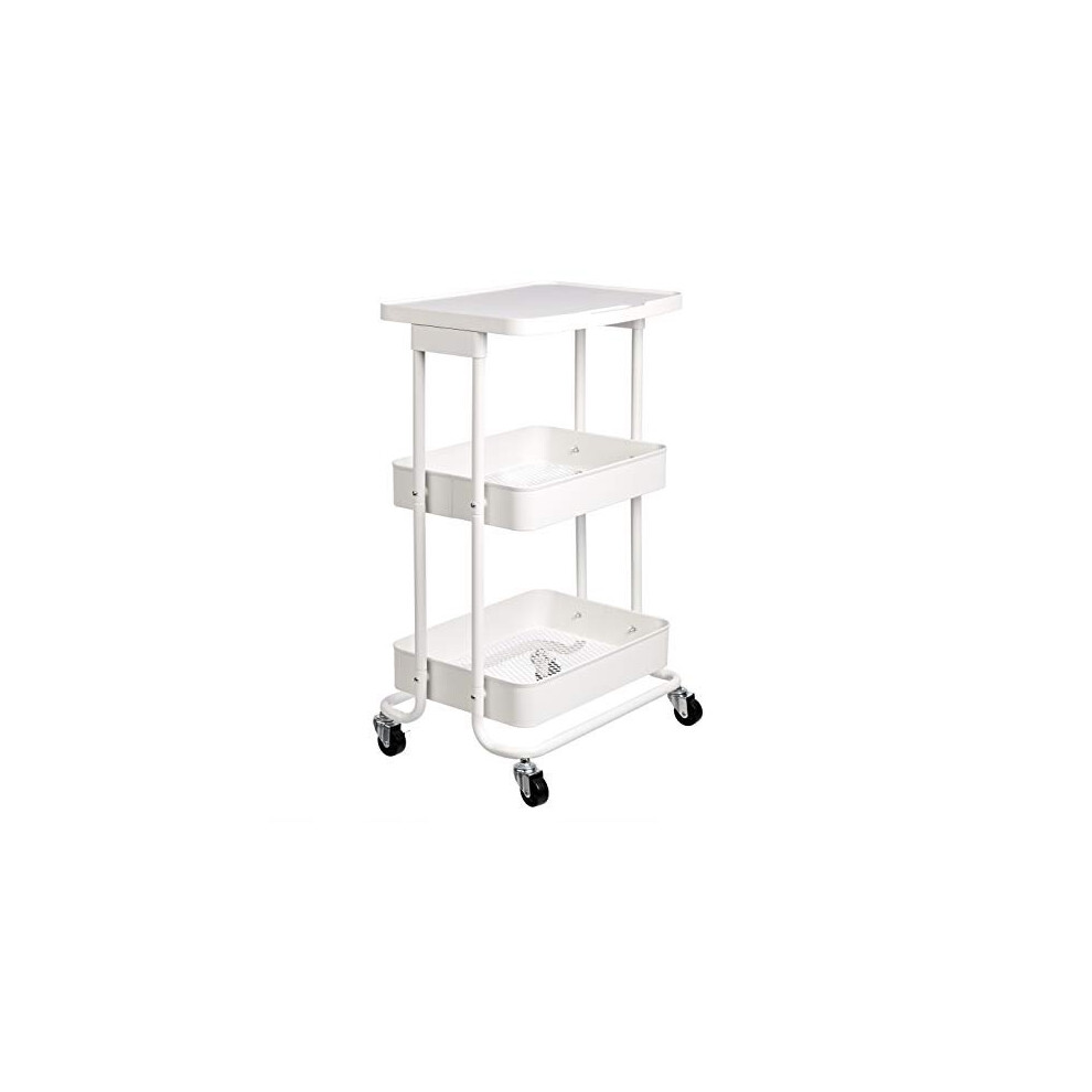 2Tier Metal KitchenUtility Cart with Shelf White