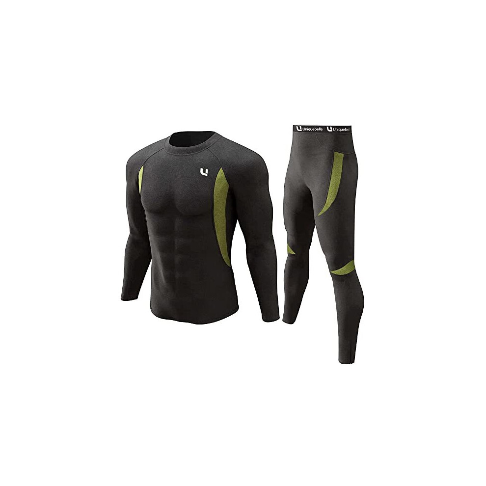 Thermal Underwear Men Set Long Sleeve Tops Long Johns Thermal Base Layer Bottom Fleece Lined Quick Drying for Workout Skiing Running Hiking Black 1 XL