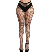 Women's High-Waist Patterned Fishnet Tights with Suspender Straps - Black L-Hole, One Size