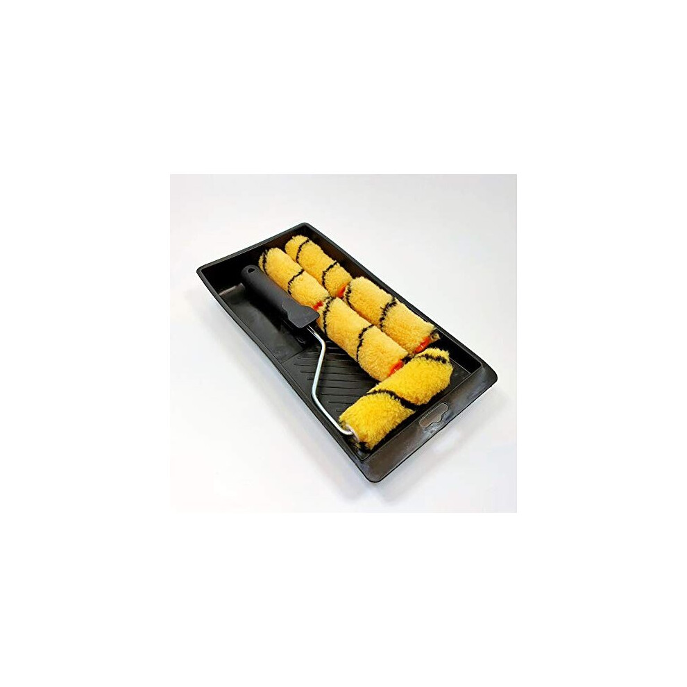 Paint Roller 4Inch Kit with Tray for Painting Walls Ceilings Door Frames Edging and Applying Varnish 4 5 x Rolls and Paint Tray Set Medium Pile Roller
