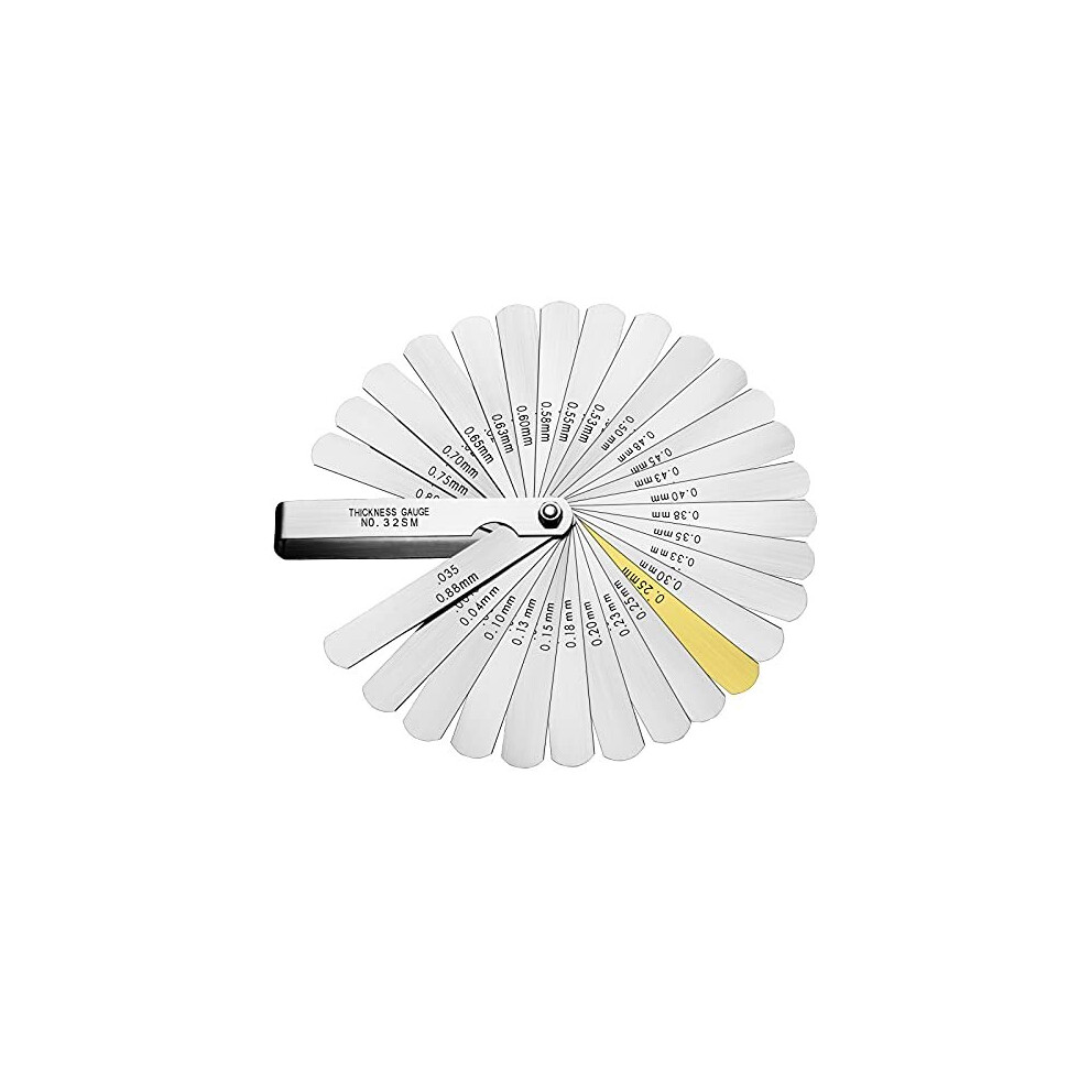 Universal Stainless Steel Feeler Gauges 32 Blades 004088 Mm 000150035 Inch Imperialmetric For Measuring Gap Width Thickness Widely Used For Guitar 696177831938