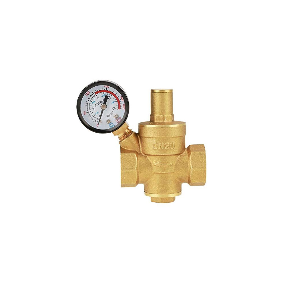 Pressure Regulator Samfox DN20 Brass Adjustable Water Pressure Reducer Adjustable Relief Valve Water Pressure Regulator Pressure Reducer with Gauge