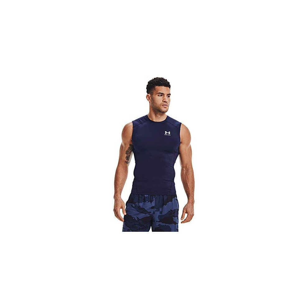 Under Armour Men's Blue Heatgear® Compression Sleeveless Midnight Navy / White Xxl - Image 3