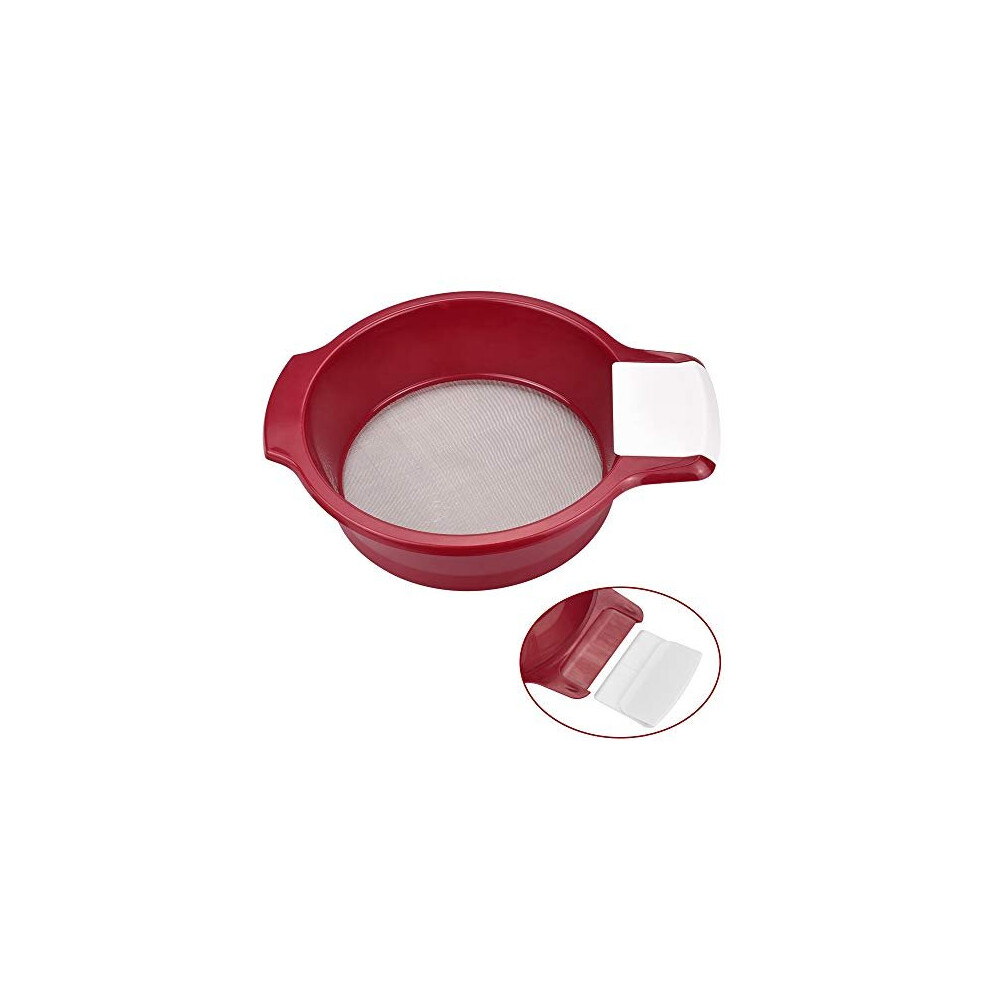 Flour StrainerRed Flour Sieve with Stainless Steel Fine Mesh2 Plastic Handle Grip and ScraperSifter Baking StrainerRice Sugar Filter for Kitchen Home-image-OPC-PBKSWHC-NEW