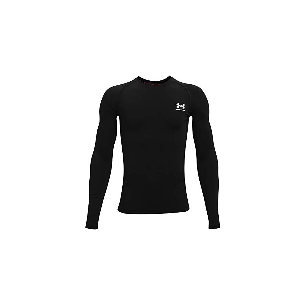 Boys Heatgear Armour Long Sleeve Tshirt T Shirt Black White 001 YLG