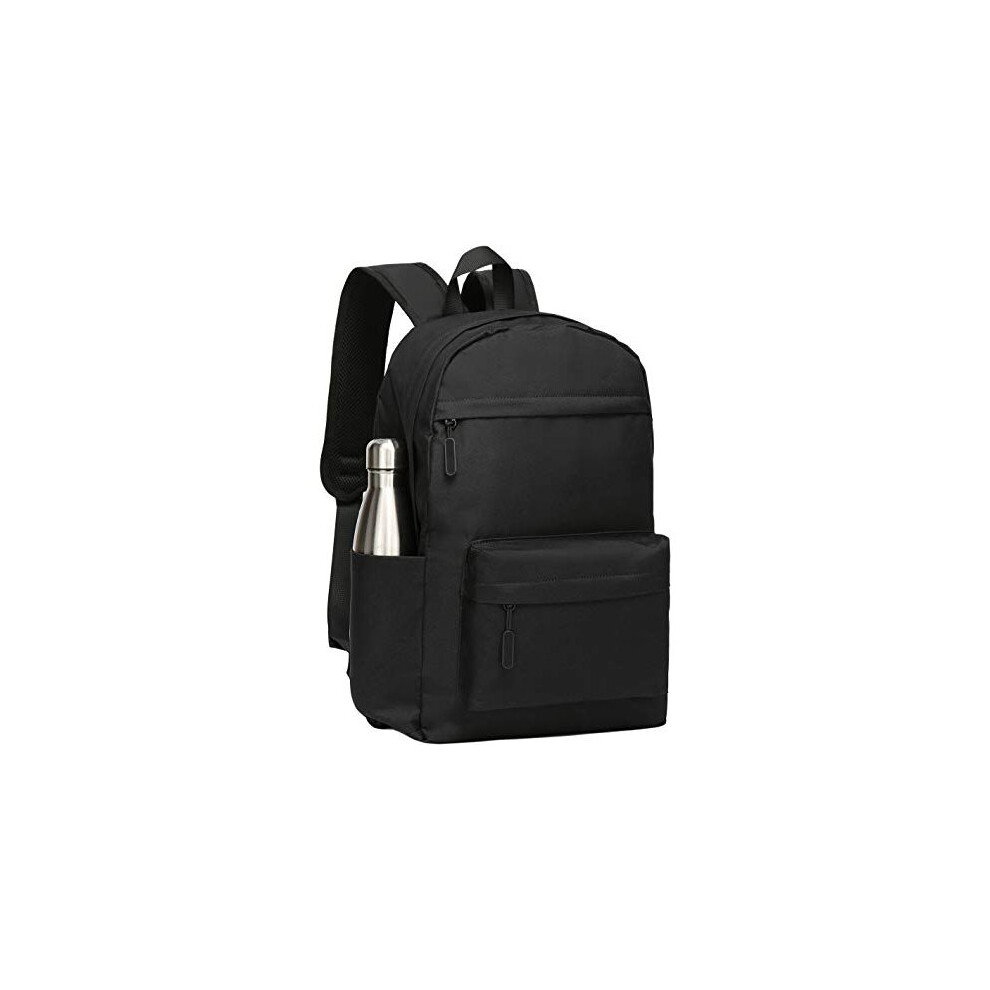 Black Backpack 21Litre Waterproof School Bag 156 inch Laptop Rucksack Plain No Logo Lots Pockets Teenagers Kids Men Women 33x14x44cm College Work Trip