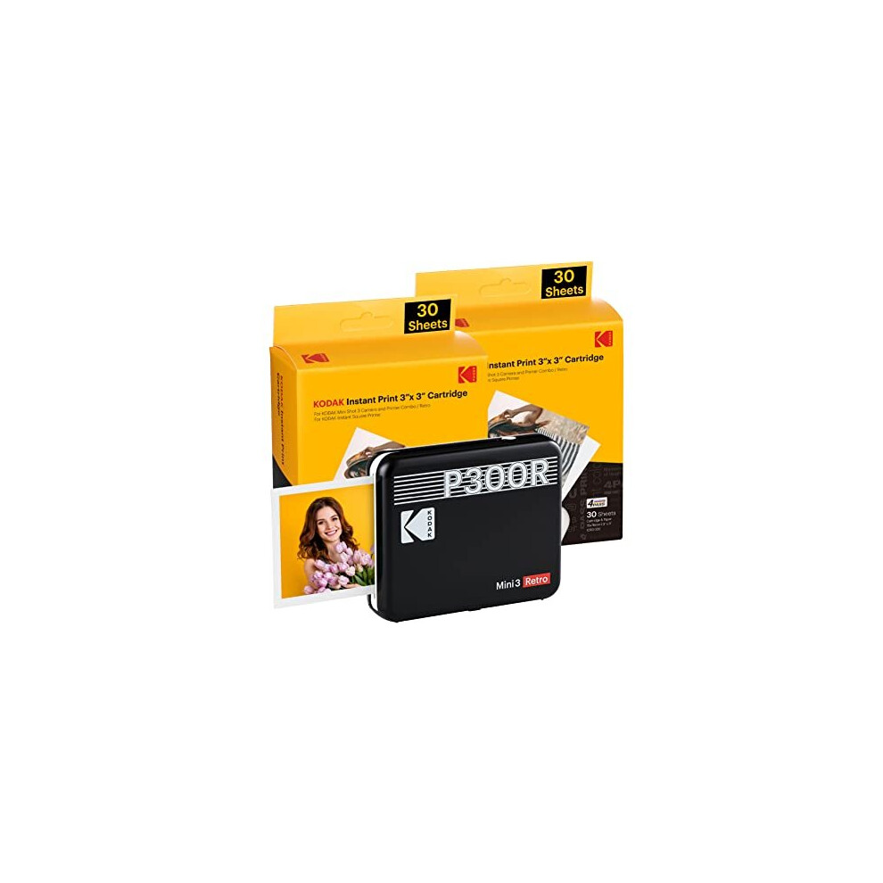 Mini 3 Retro 4PASS Portable Photo Printer 3x3 68 Sheets Bundle Black