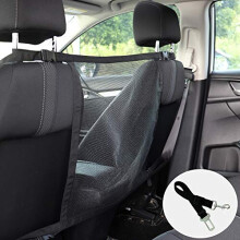 Car Dog Net Barrier Through Vehicle Small Mesh Barrier to Keep Dogs and Pet Hair Out of Front Seat with Adjustable Pet Car Seat Belt