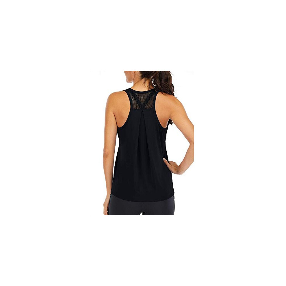Womens Workout Loose fit Racerback Tank Mesh Backless Running Top Black XL