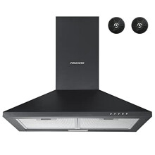 Black Chimney Cooker Hood 60cm with Carbon Filters Stainless Steel Wall Mounted Extractor Hood Recirculating Ducting Extractor Fan Black Cooker Hood