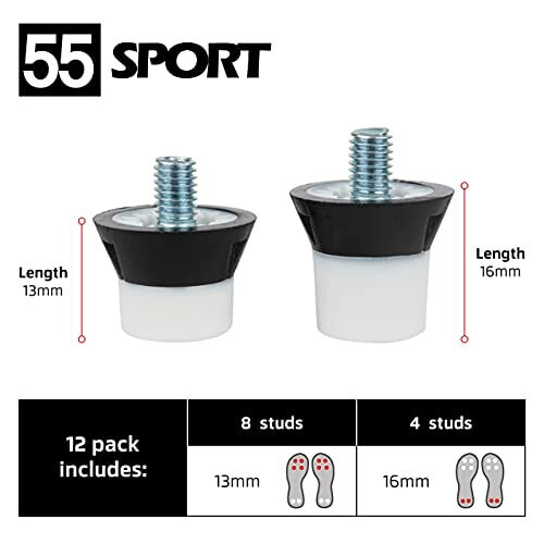Interceptor Nylon Replacement Football Studs 12 Pack 1316mm BlackWhite 1