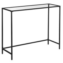 Console Table Tempered Glass Table Modern Sofa or Entryway Table Metal Frame Adjustable Feet for Living Room Hallway Black LGT026B01