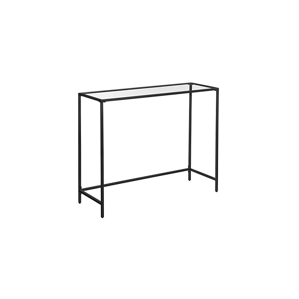 Console Table Tempered Glass Table Modern Sofa or Entryway Table Metal Frame Adjustable Feet for Living Room Hallway Black LGT026B01
