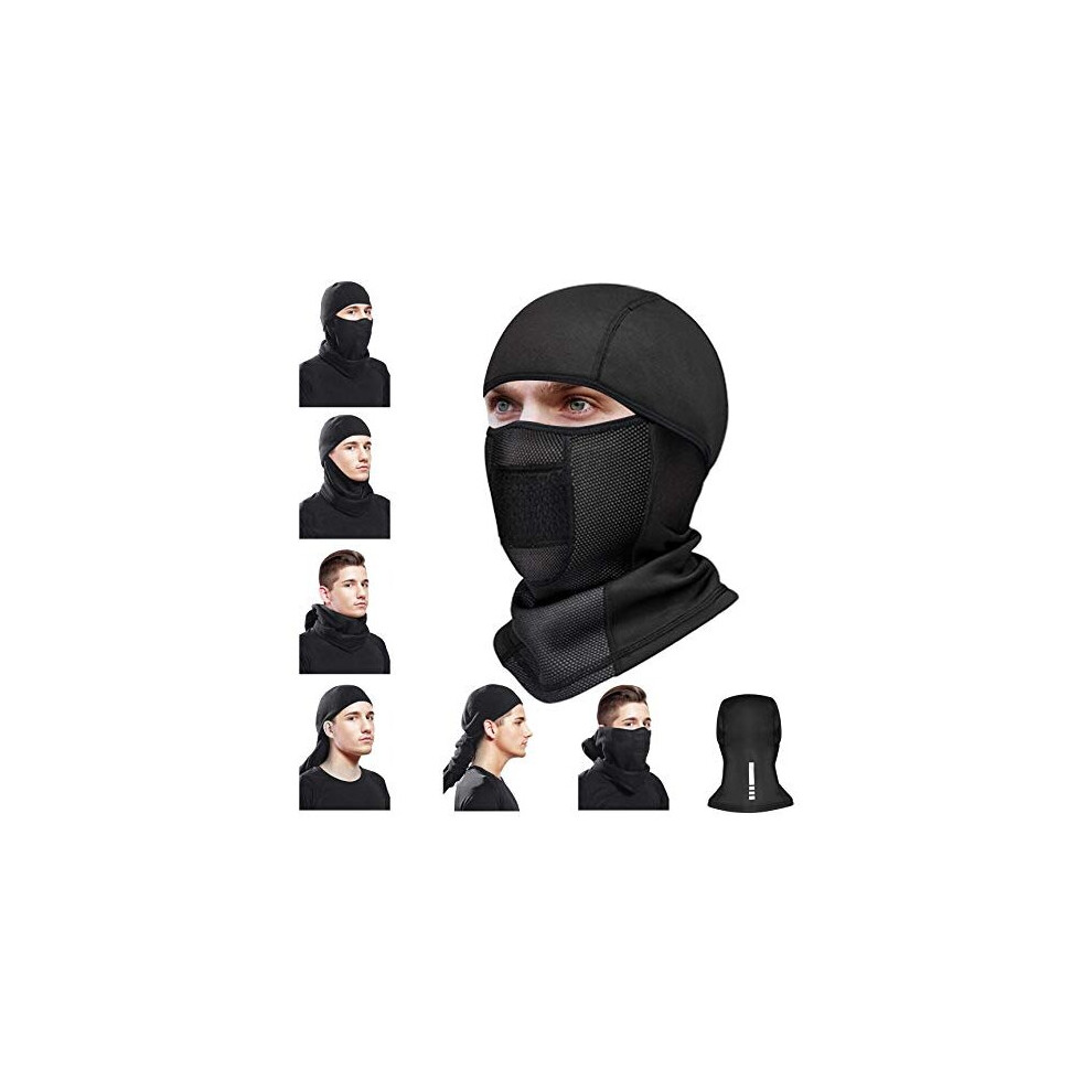 Balaclava for Men Black Windproof Full Face Covering Bike Motorcycle Ski Balaclavas Thermal Fleece Liner Multifunctional Headwear Neck Warmer Scarf