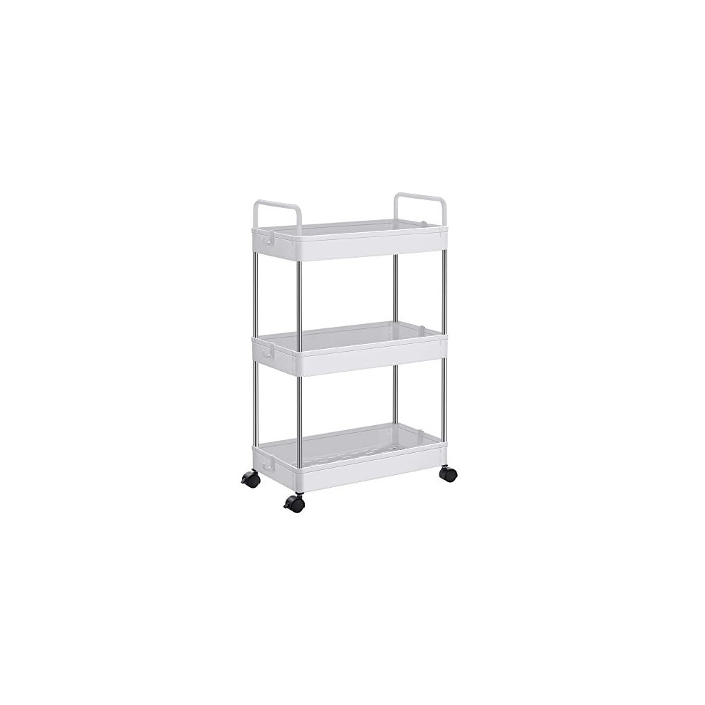 3Tier Storage Trolley Kitchen Shelf on Wheels Bathroom Trolley SpaceSaving with Handles 22 x 40 x 67 cm White KSC019W01