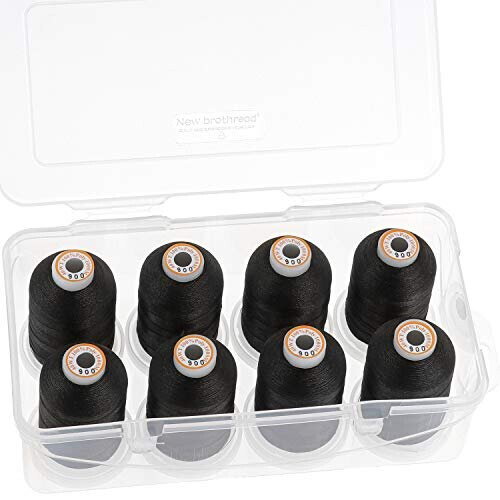 Polyester Machine Embroidery Thread 1000m with Clear Plastic Storage Box for Embroidery Quilting 8xBlack