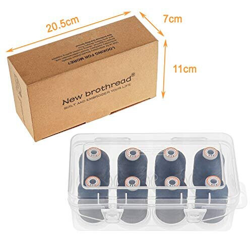Polyester Machine Embroidery Thread 1000m with Clear Plastic Storage Box for Embroidery Quilting 8xBlack 1